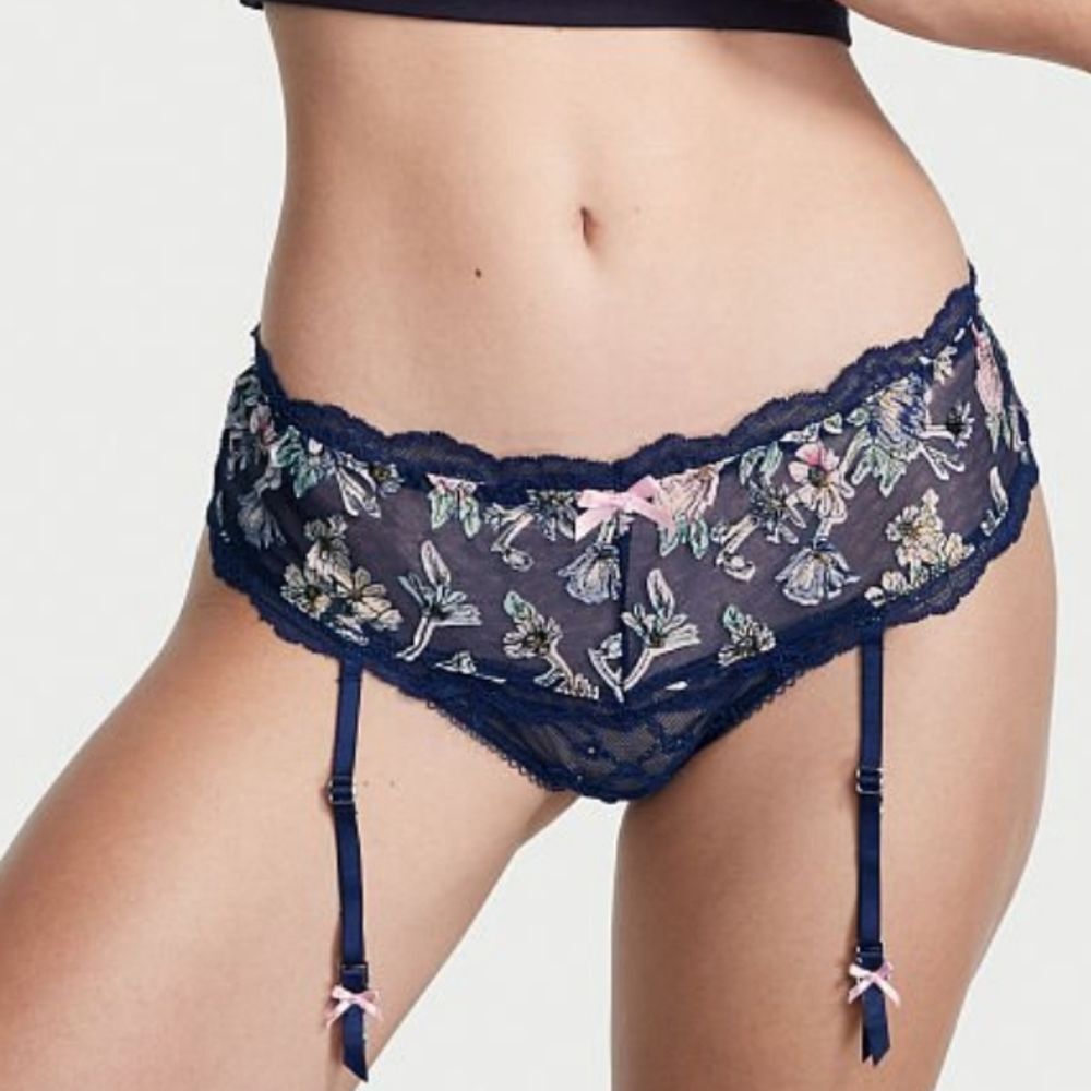 Victoria's Secret Dream Angels Garden Party Hipster Thong Panty Garter Belt